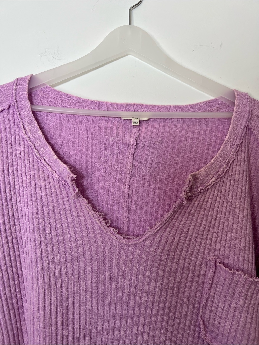 EASEL Ribbed V-Neck Oversized Short Sleeve Top Sunday Comfort Purple Pink - Picture 2 of 12